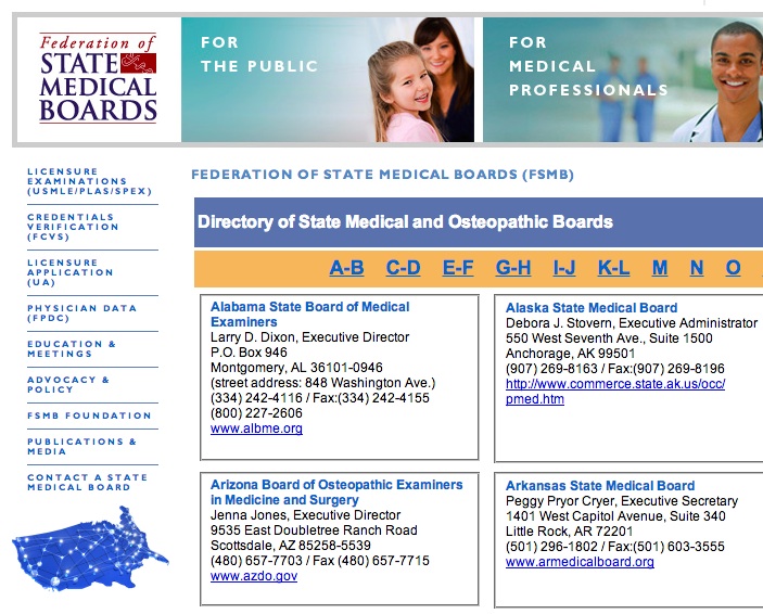 State Medical Boards home web page ClearHealthCosts