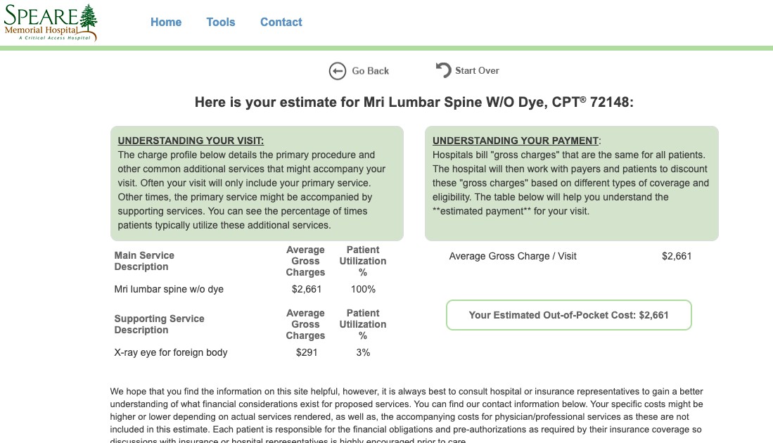Lumbar Spine MRI estimate ClearHealthCosts